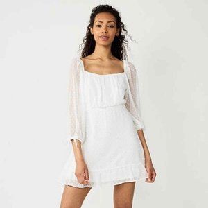 Speechless Dress Womens Size XL White Sheer Balloon Sleeve Open Back NWT